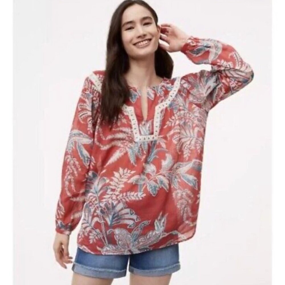 Ann Taylor Loft Floral Embroidered Blouse Size Small - Picture 2 of 8